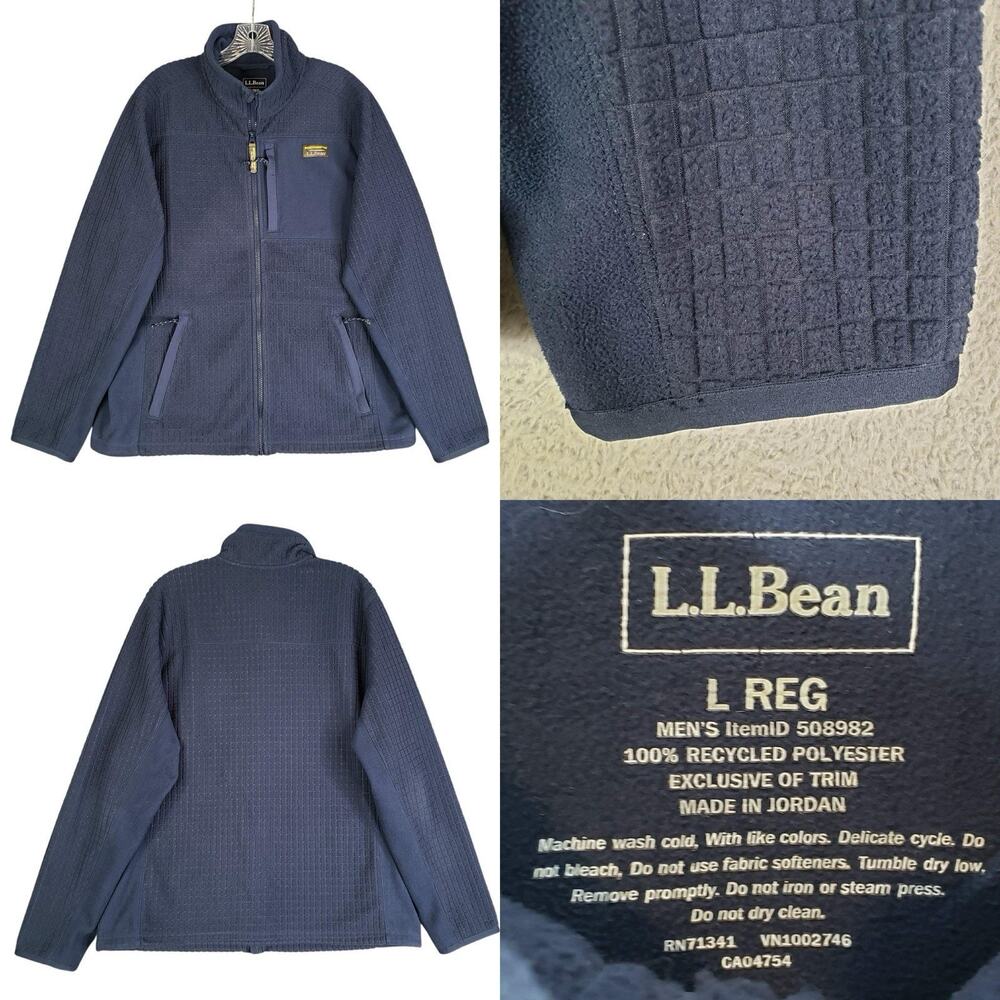 LL Bean Sweater Mens Size Large L Fleece Full Zip LS Navy Blue Activewear